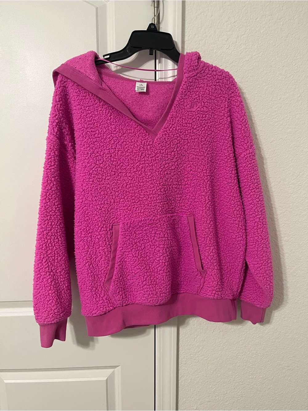 PINK Victoria's Secret Hot Pink Sherpa V-Neck Hoodie
